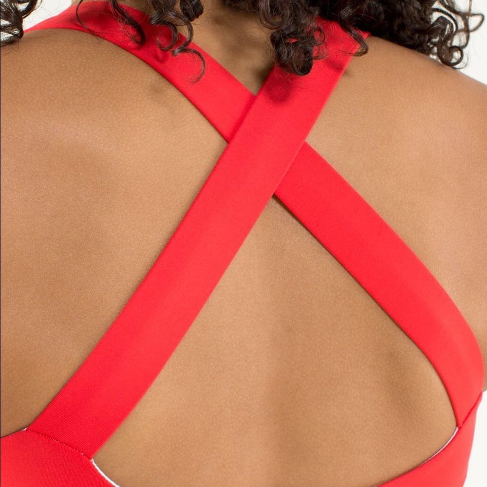 Lululemon red criss cross back workout top